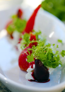 Beet salad with goat cheese and microgreens at The French Garden