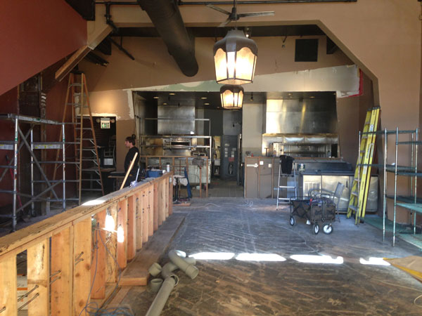 Interior construction at Belly Left Coast Kitchen and Tap Room in Santa Rosa