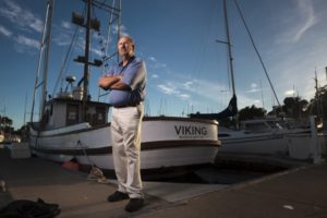 Dave Legro, a fishmonger and fisherman who sells at several local farmers market and has the Bumblebee fishing vessel docked in Bodega Bay