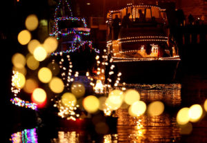 The Petaluma Holiday Lighted Boat Parade illuminates the Petaluma River Turning Basin. (photo by Kent Porter, 2012)