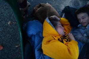 Jessie Dirks and Charlotte Warren waking up under a bundle of blankets and sleeping bags on a cold Sunday morning in the mid-30s at a West End neighborhood park of Santa Rosa. December 1, 2013. (Photo: Erik Castro/for The Press Democrat)