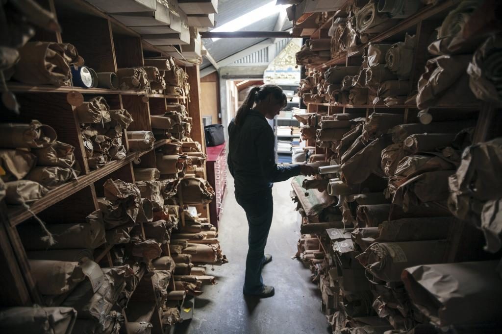 Alice Warnecke Sutro checks out the archive at the ranch. This room holds her great grandfather, Carl I Warnecks drawings and plans. (photo by Chris Hardy)