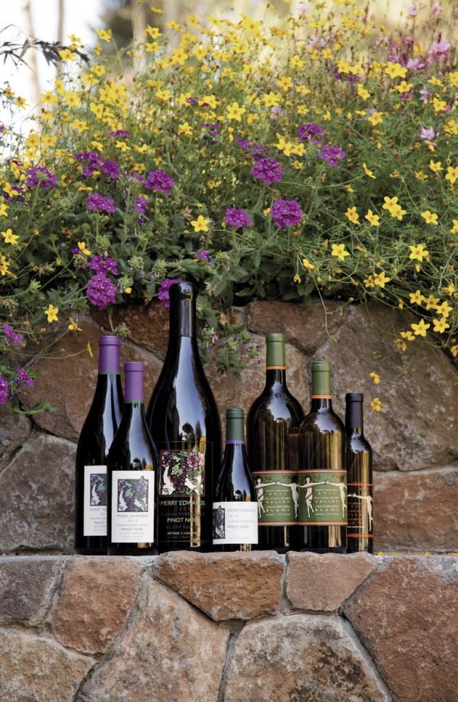 An array of wines made by Merry Edwards, photographed at her winery in Sebastopol. 