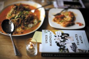  Frances Mayes’ latest book, “Under Magnolia,” was the featured work at a “Dining with Writers” dinner at Spinster Sisters in Santa Rosa in April. (photography by Erik Castro) 