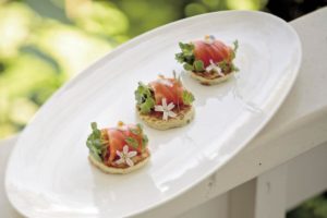 Gin-cured salmon on potato-chive blini with crème fraîche and trout roe makes for a delectable treat at Farmhouse Inn in Forestville. (photography by Chris Hardy) 