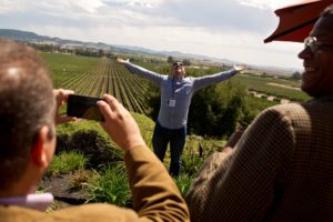 Sommelier Joel Francisco Chacon Valdes of Casa Del Habano soaks in the sunshine and the view while Juan Jesus Machin Gonzalez, sommelier and maitre d' of Presidente Hotel snaps a photo of him. (photo by Alvin Jornada)