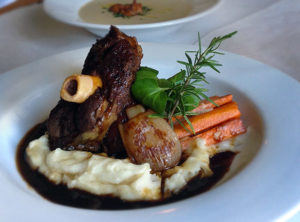 Kitchari Spiced Boneless Lamb Shank with Banyuls Shallots, Heirloom Carrots, Potato Puree and Mache Greens. The Parsnip-White Bean Soup with Porcini Beignets, Meyer Lemon Drizzle, Pea Shoot & Almond Gremolata. The Village Inn & Restaurant in Monte Rio overlooking the Russian River; Serving dinner Wed.-Sun.; Bar opens at 3PM, Dinner service starts at 5PM. Reservations 707-865-2304; www.villageinn-ca.com