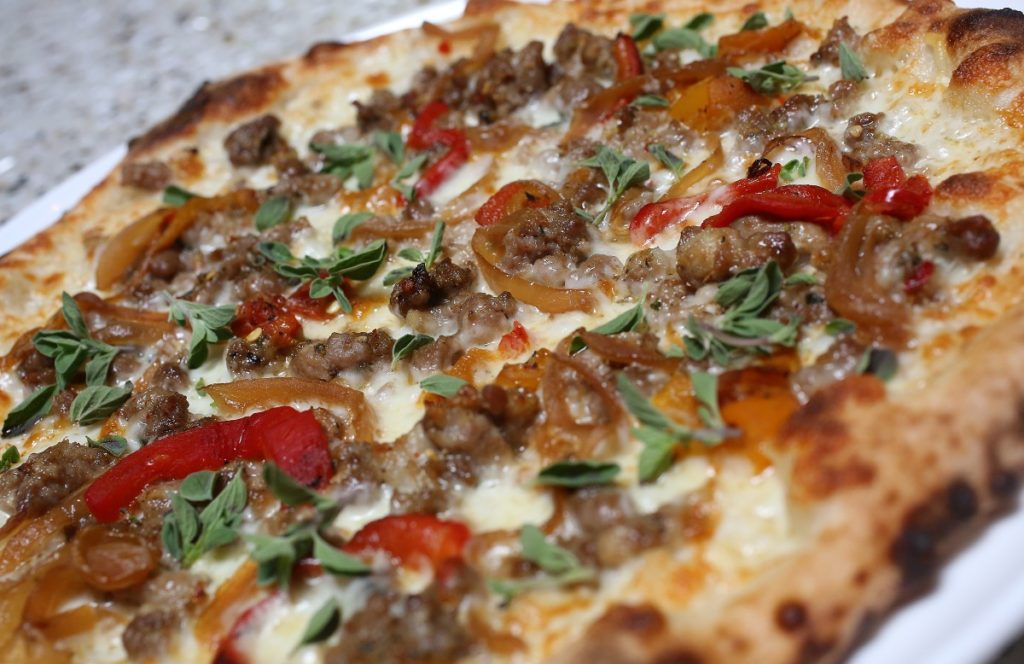 Italian Sausage Pizza at Jackson's Bar and Oven in Santa Rosa, Wednesday, August 28, 2013. (Crista Jeremiason / The Press Democrat) 