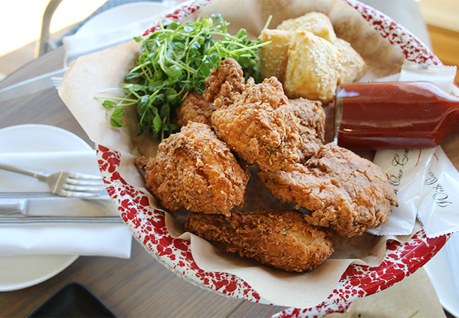 Buttermilk fried chicken at Bird and The Bottle, a new Stark Reality Restaurant in Santa Rosa, CA