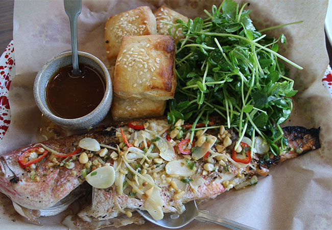 Whole snapper at Bird and The Bottle, a new Stark Reality Restaurant in Santa Rosa, CA