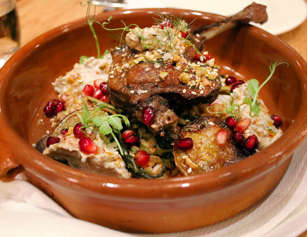 Liberty Farms duck leg with pistachio dukka, baba ganoush and pomagrates is the Best Sonoma County Restaurant Dish of 2015