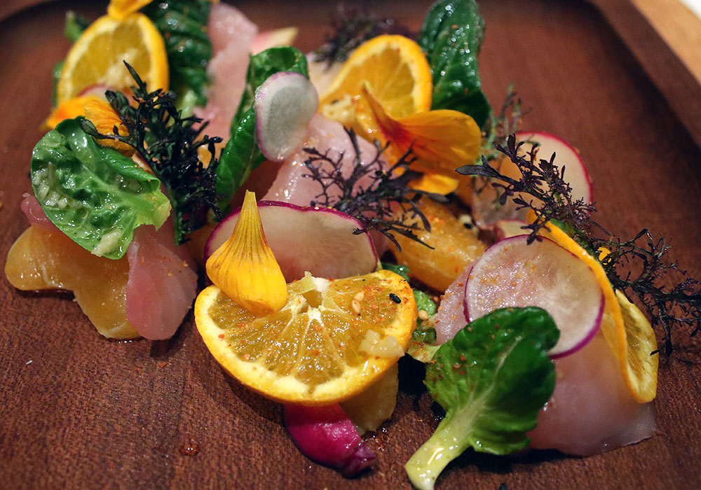 Yellowtail with citrus at SHED Cafe in Healdsburg, California. Photo: Heather Irwin.