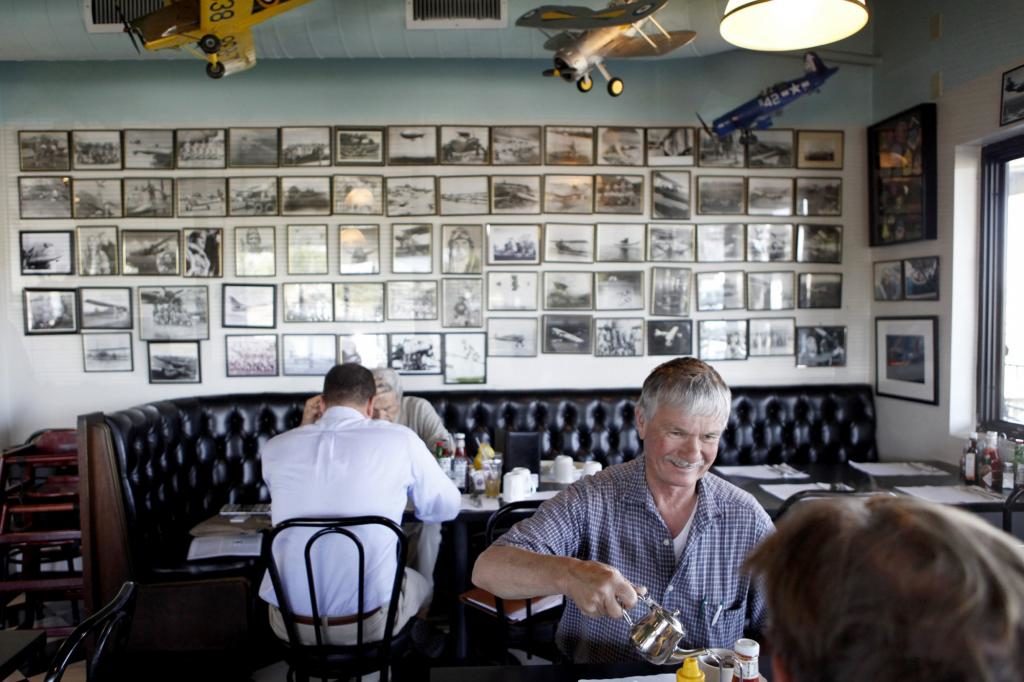 Watch small airplanes take off and land while eating your ham and eggs in the little aviation-themed Two Niner Diner at the Petaluma Municipal Airport. Try the blueberry coffee cake. (BETH SCHLANKER/ The Press Democrat)
