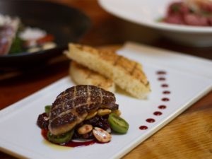 Seared foie gras with baby kiwi and almonds at Valette in Healdsburg. (Photo / Heather Irwin)