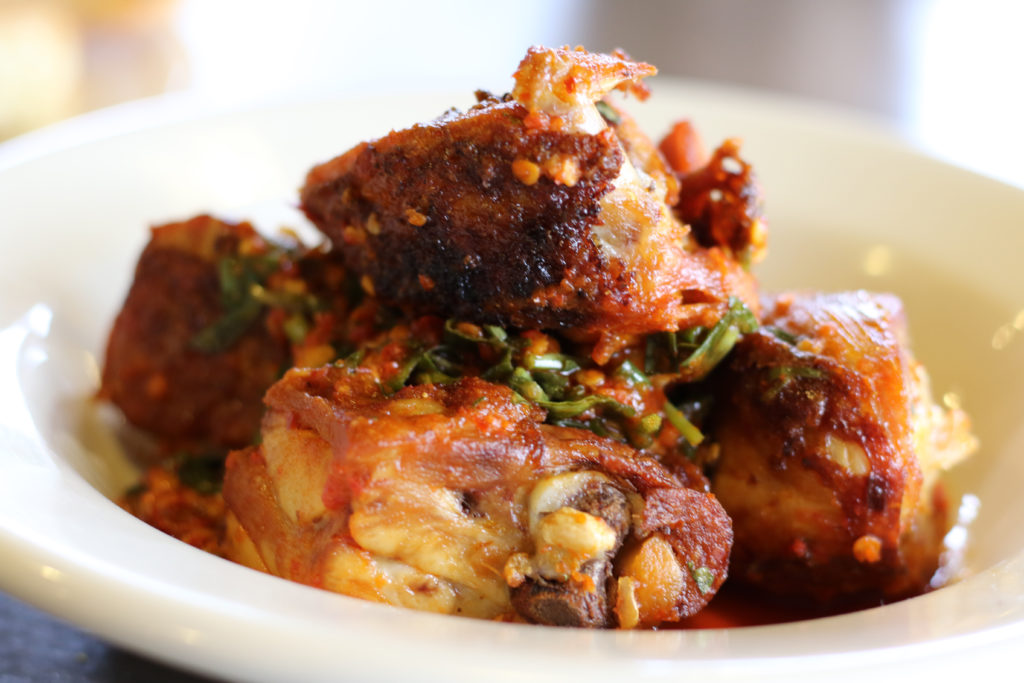 (k)chetti’s spicy chicken with salsa verde and Calabrian chili paste at Franchetti’s Kitchen in Santa Rosa, California on 1/20/16. (Heather Irwin, Press Democrat).