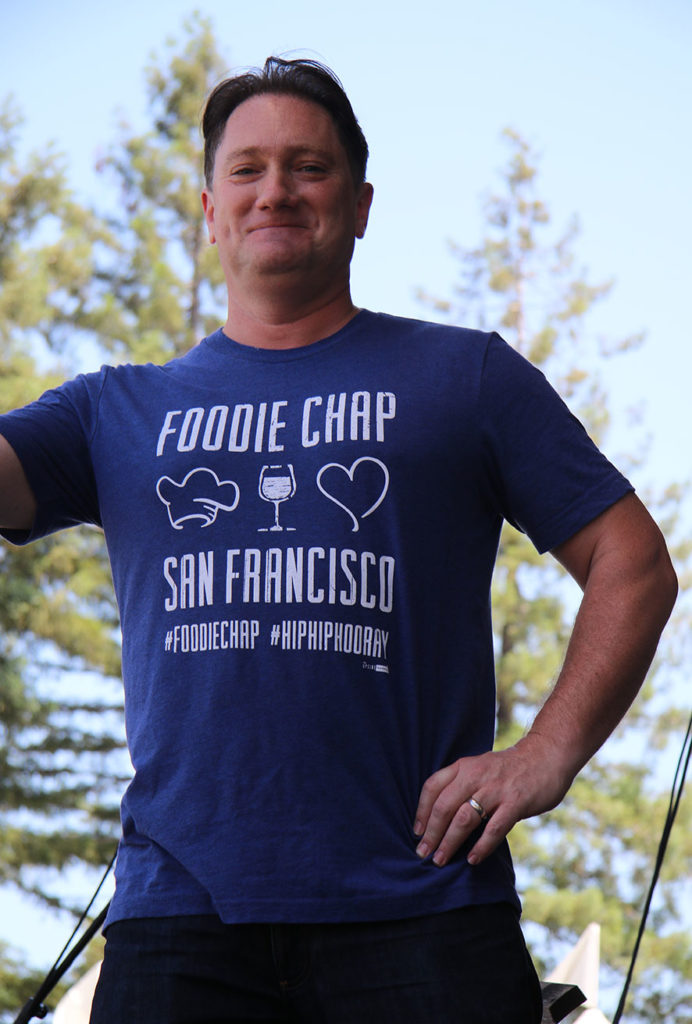 Foodie Chap Liam Mayclem emcees the WIlliams-Sonoma Culinary Stage at BottleRock 2016. Heather IRwin.