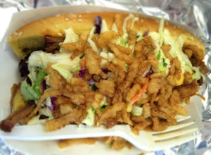 S'Wine Country BBQ's Pigpen sandwich at Santa Rosa's Wednesday night market (heather irwin)