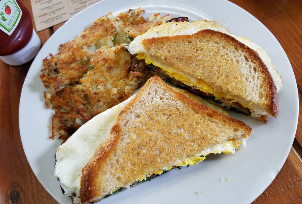 Breakfast sandwich and hash browns at the Estero Cafe. Heather Irwin