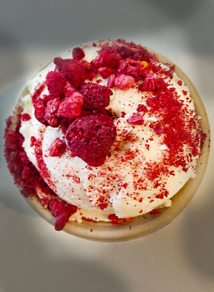 Lime coconut ice cream at Noble Folk in Healdsburg with dehydrated raspberries. Heateer Irwin