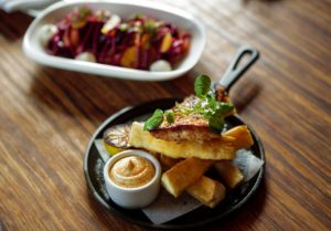 Beet salad and fish and chips from Willi's in Healdsburg Food shots for Cheap Eats section Chris Hardy