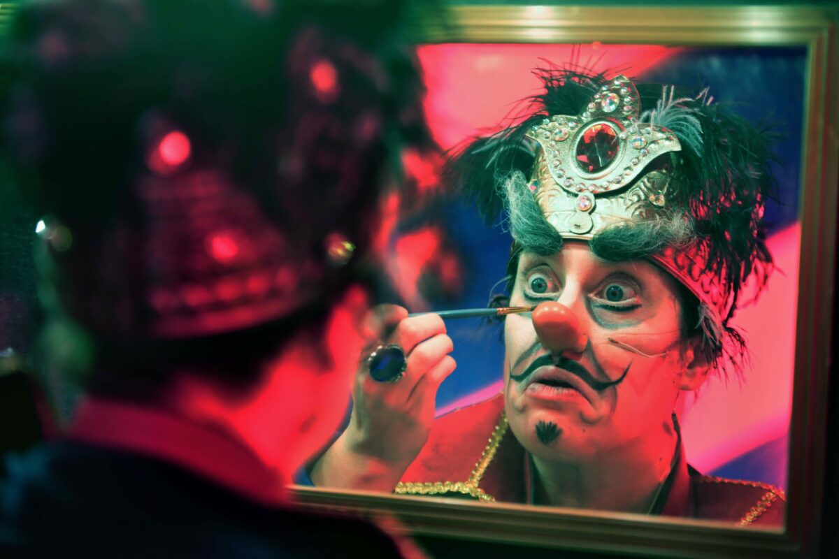 Amelia Van Brunt applied make-up before the show for her role as The King in the Cirque de Bohème holiday circus at Sonoma Cornerstone, Saturday, Nov. 25. Held in an original french-styled tent, the circus has performances from Nov. 24 through Dec. 17. (Will Bucquoy/For the Press Democrat)