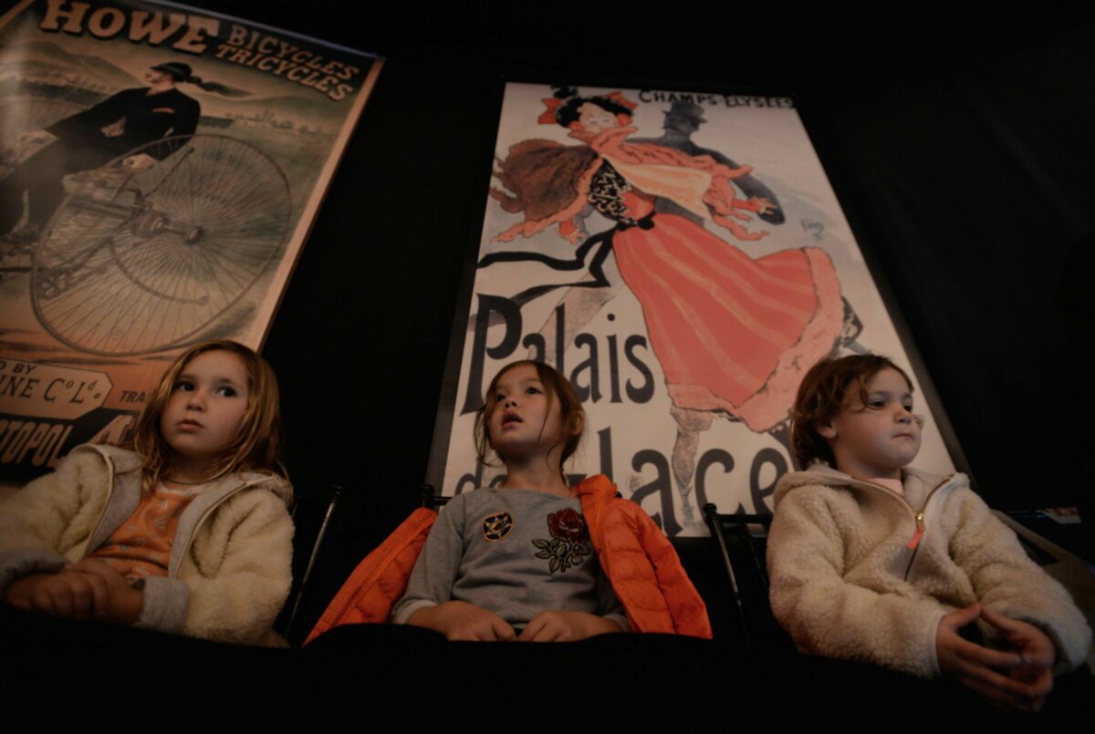 From left, Noe Kittredge, 5, Michico Barbieri, 5, and Coco Kittredge, 3, watching the opening performance of Cirque de Boheme, an old style circus based on the French tradition of the 1920's held at Cornerstone Sonoma. (Erik Castro/for The Press Democrat)