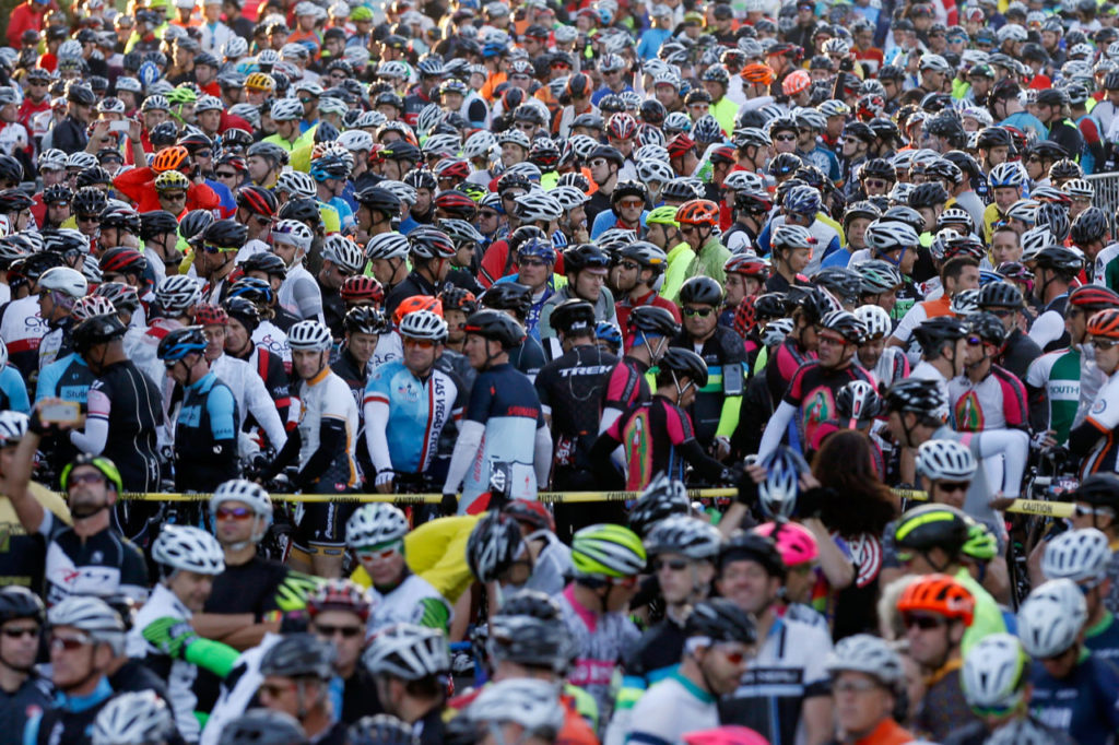 Thousands of riders gather at the starting line of Levi's GranFondo, in Santa Rosa, California on Saturday, October 1, 2016. (Alvin Jornada / The Press Democrat)