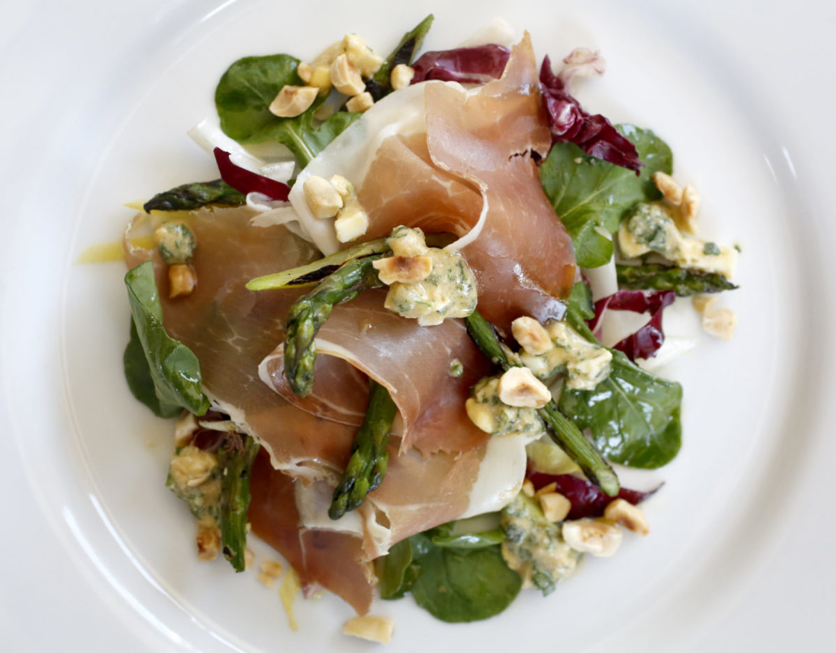 The prosciutto and roasted asparagus salad at Terrapin Creek restaurant in Bodega Bay, on Thursday, June 18, 2015. (Beth Schlanker / The Press Democrat)