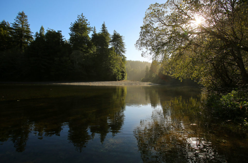The Gualala River, near the north fork along Gualala River Road. Nearly 30,000 acres of property are for sale by Gualala Redwoods, Inc., presenting an opportunity for conservation or park development along the river. (Christopher Chung/ The Press Democrat)