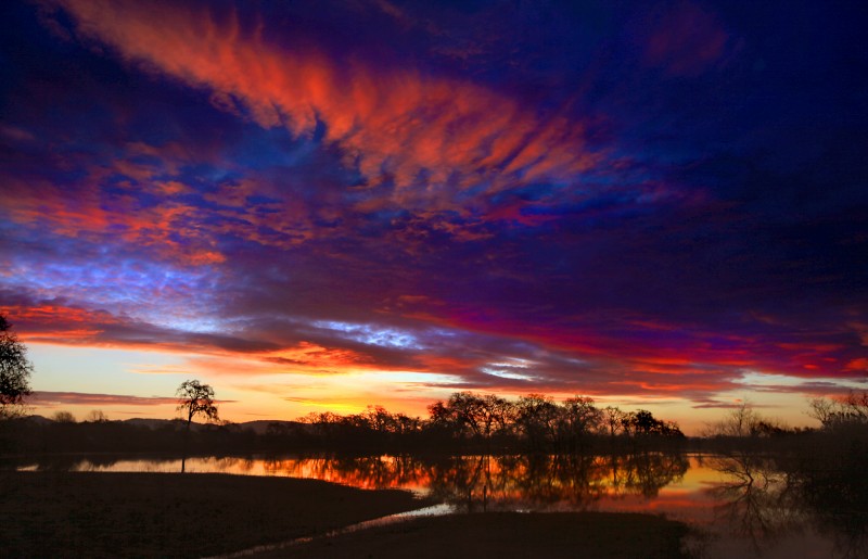 A colorful cold dawn greets the Laguna de Santa Rosa, Friday Jan. 11, 2013 in Sebastopol. (Kent Porter