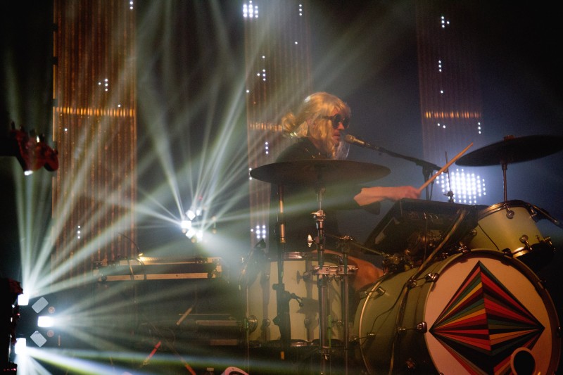Singer Josh Hodges swaps roles with drummer Keil Corcoran during the band's set at the Mystic Theatre in Petaluma. (Estefany Gonzalez)