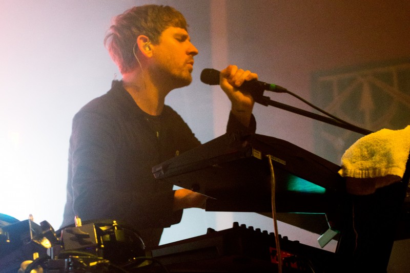 STRFKR drummer Keil Corcoran swaps roles with singer Josh Hodges during the band's set at the Mystic Theatre in Petaluma. (Estefany Gonzalez)
