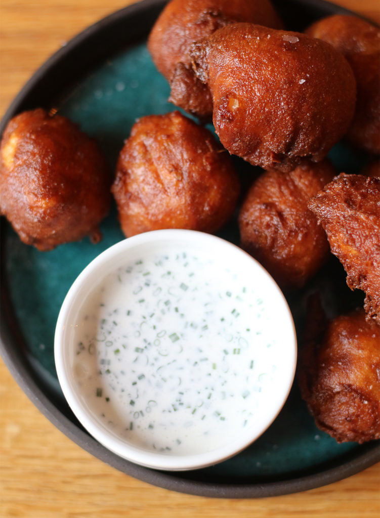 Crispy potato Parmesan fritter with chive sour cream at County Bench restaurant in Santa Rosa. Heather Irwin/PD