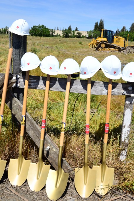 Russian River Brewing Company gold shovels and hard hats at the ground breaking ceremony for their future brewery in Windsor. (Photo Tim Vallery)