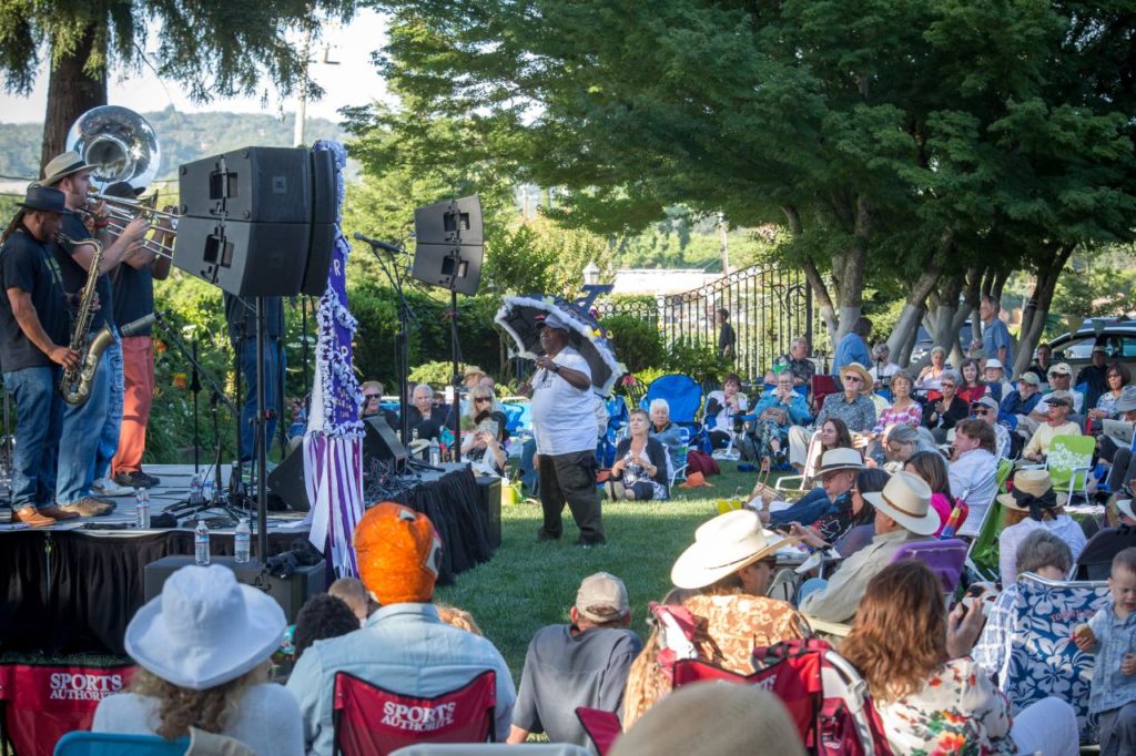 Members of MJ's Brass Boppers preform during the Healdsburg Jazz Festival's closing night festivities at Dry Creek Vineyard Sunday, June 12, 2016. Scores of music lovers took in the mild summer evening filled with New Orleans Jazz wrapping up 10 days of music featuring over 40 bands at various venues throughout Healdsburg.