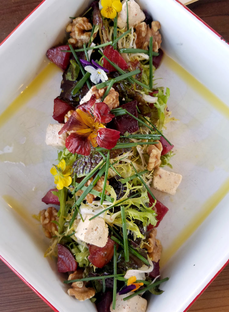Beet salad with walnuts and CHEVOO goat cheese at Brewster’s Beer Garden in Petaluma. Heather Irwin/PD