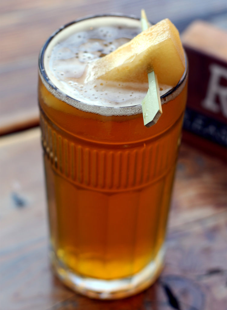 PEAR PRESSURE drink with port point ‘villager’ india pale ale & pear cider at Brewster’s Beer Garden in Petaluma. Heather Irwin/PD