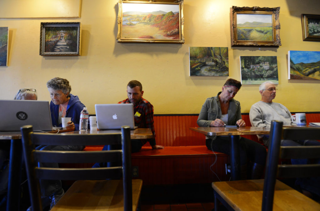 Patrons at Coffee Bazaar in Guerneville, California. September 25, 2013. (Photo: Erik Castro/for The Press Democrat)