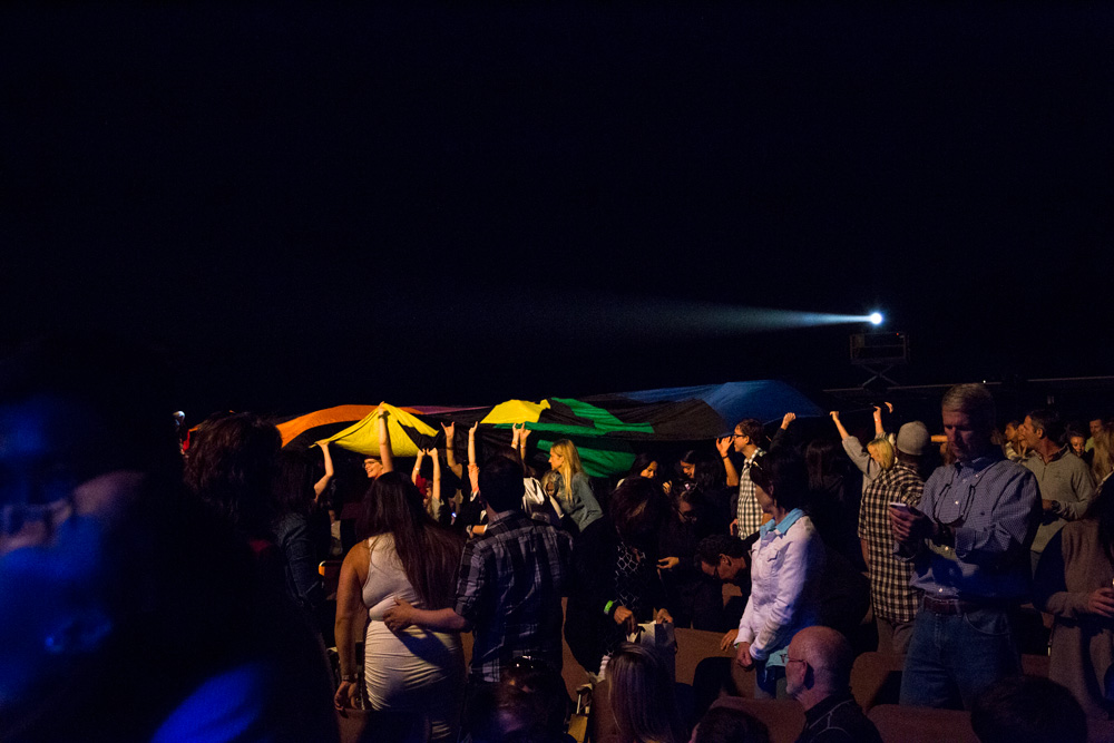 Crowd at Robert Mondavi Winery parties with Andrew McMahon under a Parachute during his song "Synesthesia," a song about seeing beautiful colors while listening to music. (Estefany Gonzalez)