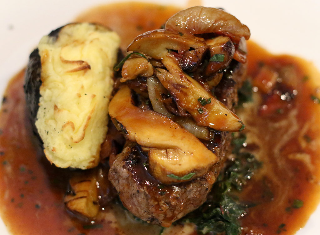 Beef loin with mushrooms and charcoal roasted potato at The Brass Rabbit. Heather Irwin/PD