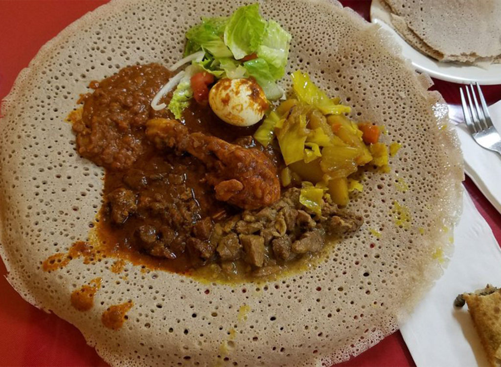 ETHIOPIA, Abyssinia in Santa Rosa: Injera bread with vegetables (YELP)