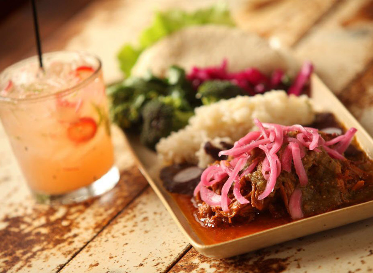 MEXICO, Mateo's Cocina Latina in Healdsburg. Pork with rice and onions. Heather Irwin/PD