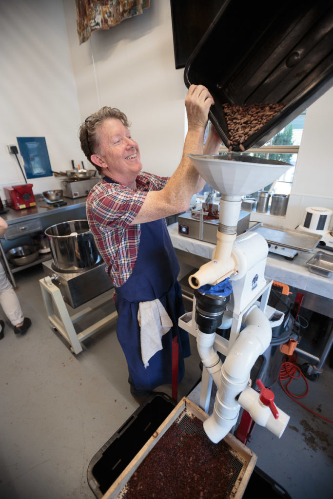 Jeff and Susan Mall making chocolate at their chocolate making facility in Windsor