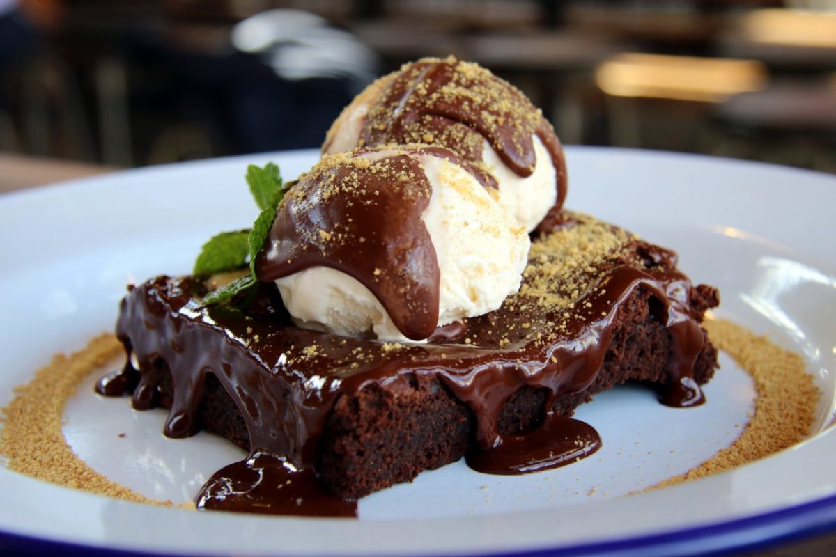 Brownie with vanilla ice cream at Brewsters Beer Garden in Petaluma. (Heather Irwin/The Press Democrat)