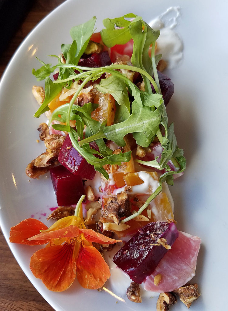 Beet salad at 2 Tread Brewing Co. The downtown Santa Rosa brewpub and restaurant offers a full menu for lunch an dinner. Heather Irwin/PD
