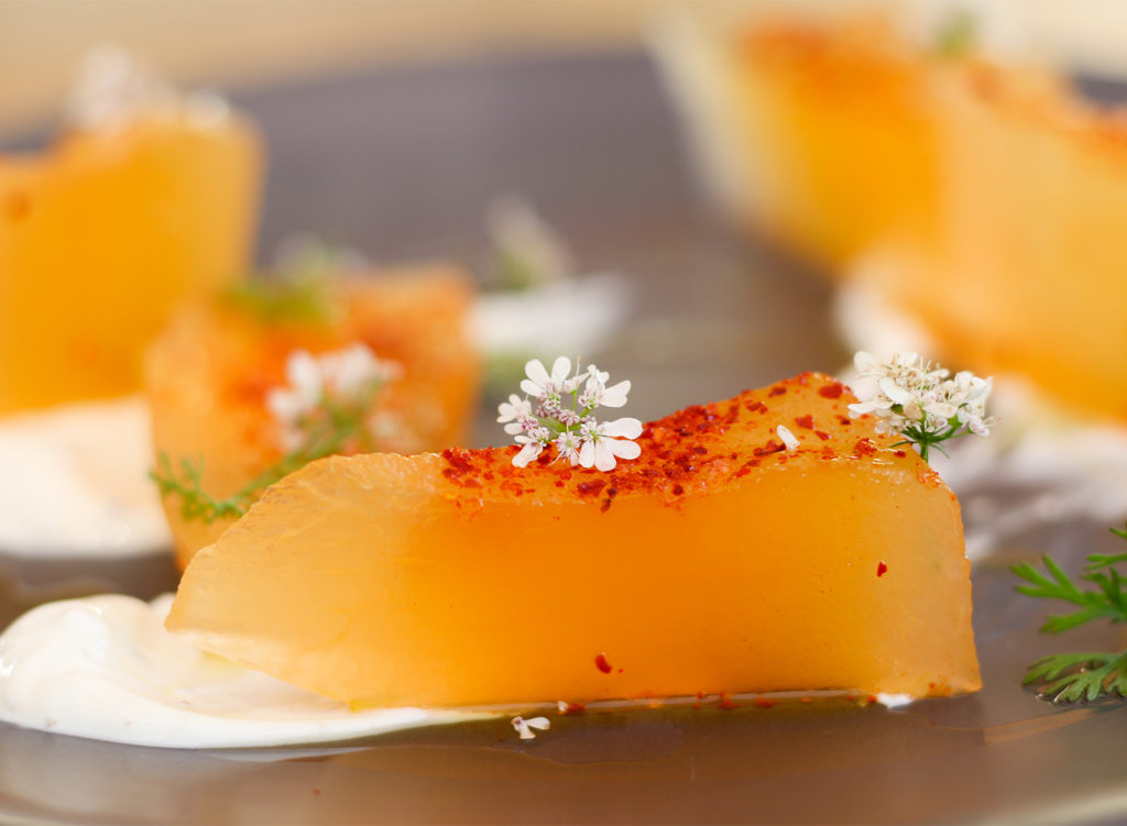 Compressed melon with espelette seasoned yogurt at Russian River Vineyards restaurant in Forestville. Heather Irwin/PD
