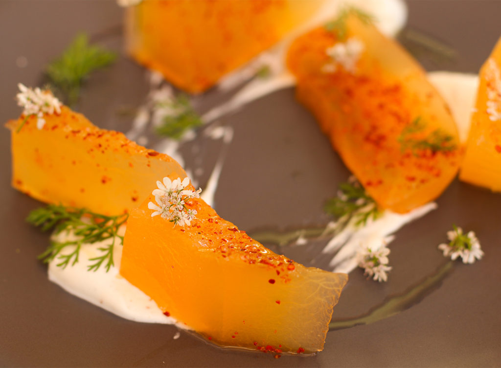 Compressed melon with espelette seasoned yogurt at Russian River Vineyards restaurant. Heather Irwin/PD