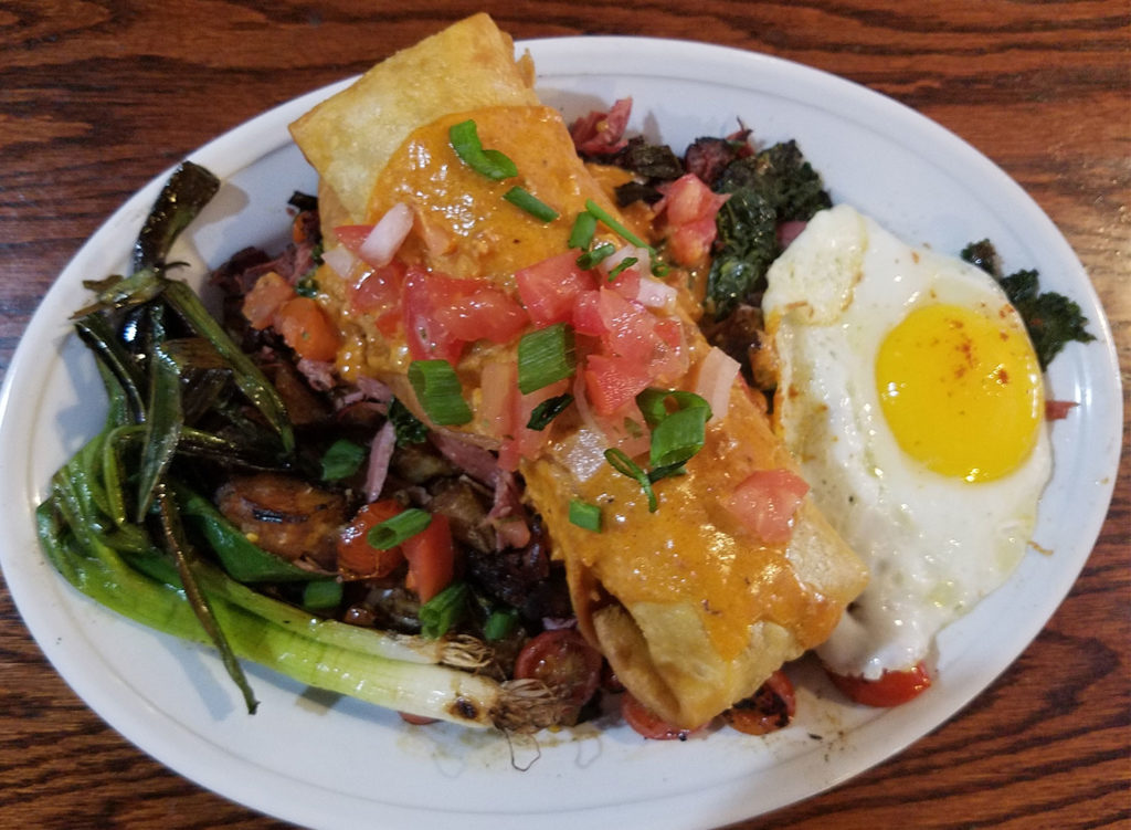 Chimichanga from Chef Damon Gault at Sprenger's Tap Room in Santa Rosa. Gault has been serving free breakfasts for those impacted in the Santa Rosa fires. Heather Irwin/PD
