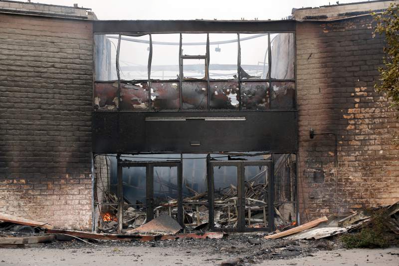 The northeast entrance of the Luther Burbank Center for the Arts after the Tubbs Fire burned through north Santa Rosa, California on Monday, October 9, 2017. (Photo: Alvin Jornada)