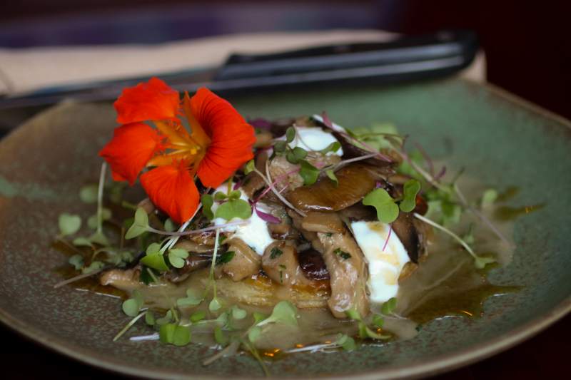 Mushroom Tart ($13): French pastry dough with feathery goat cheese cream, wild mushrooms, shallots and herbs. Order two unless you have incredible willpower, because it’s that good. (Heather Irwin)